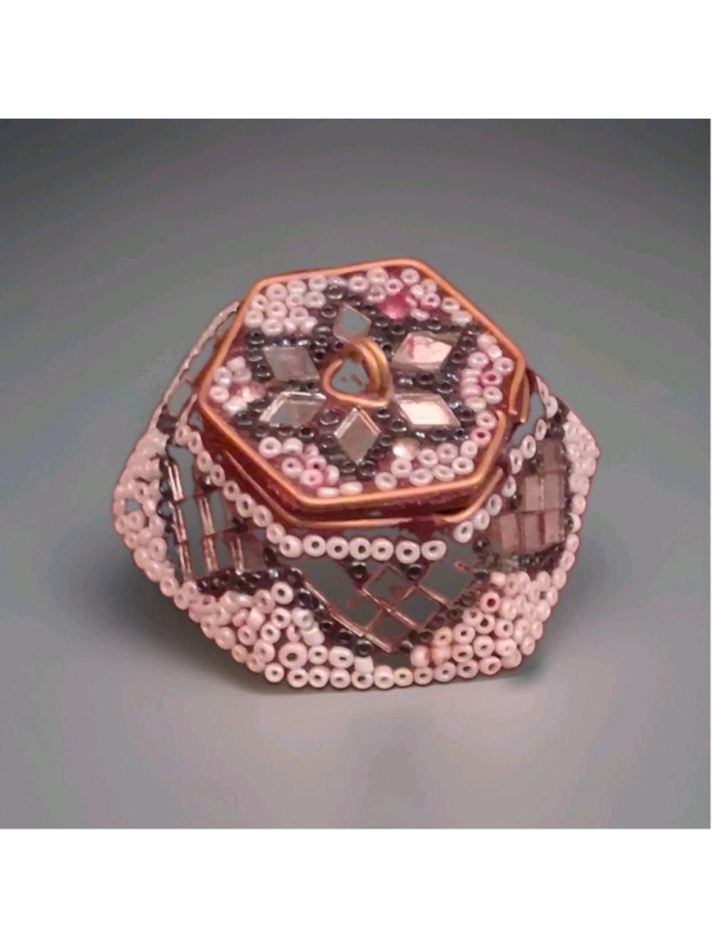 Handmade Beaded Hexagonal Trinket Box with Removable Lid